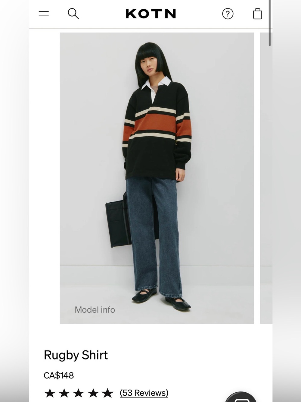 KOTN Black Rugby Shirt with Rust and Cream Stripes